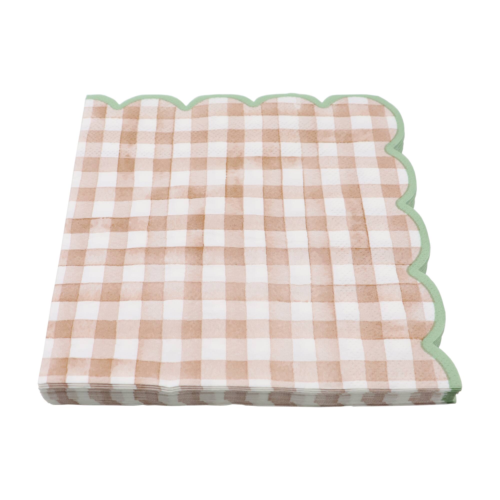 Brown Gingham Scalloped Lunch Napkins, 20ct. by Celebrate It™